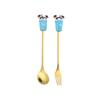 Cartoon Rabbit Christmas Dessert Spoon and Fork Set - Cute Party Favor Stirring Spoon