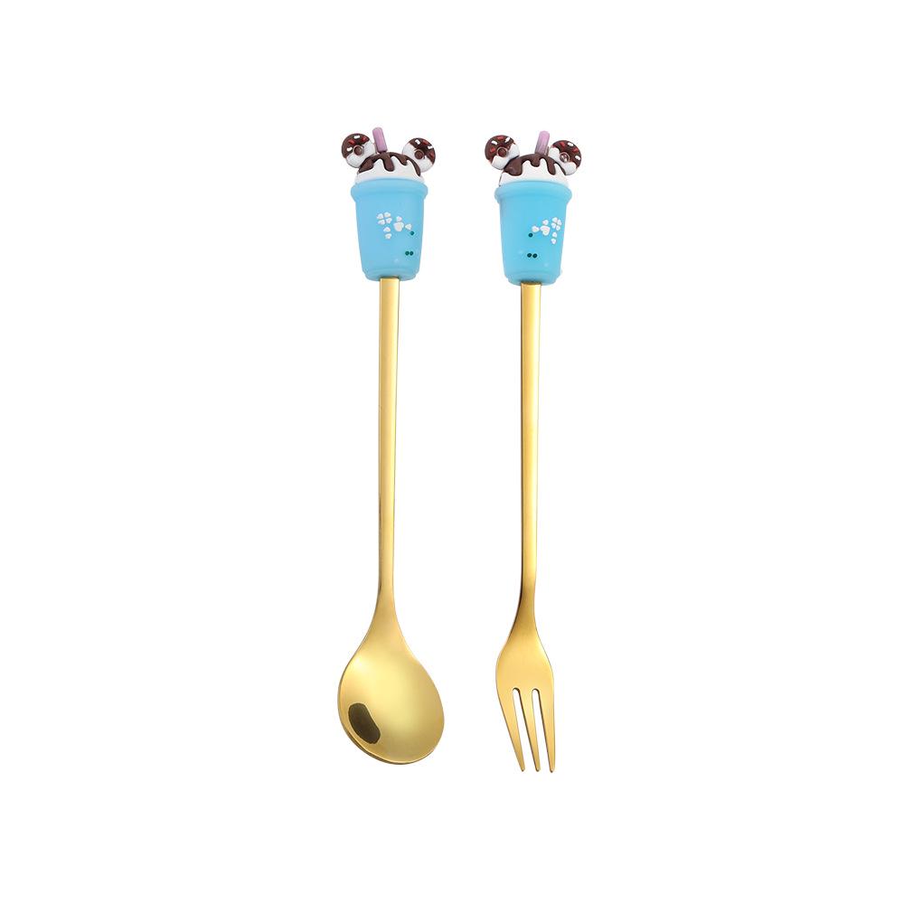 Cartoon Rabbit Christmas Dessert Spoon and Fork Set - Cute Party Favor Stirring Spoon