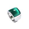 Natural Hetian Jade Square Emerald Cat's Eye Stone Vintage Ring for Couples