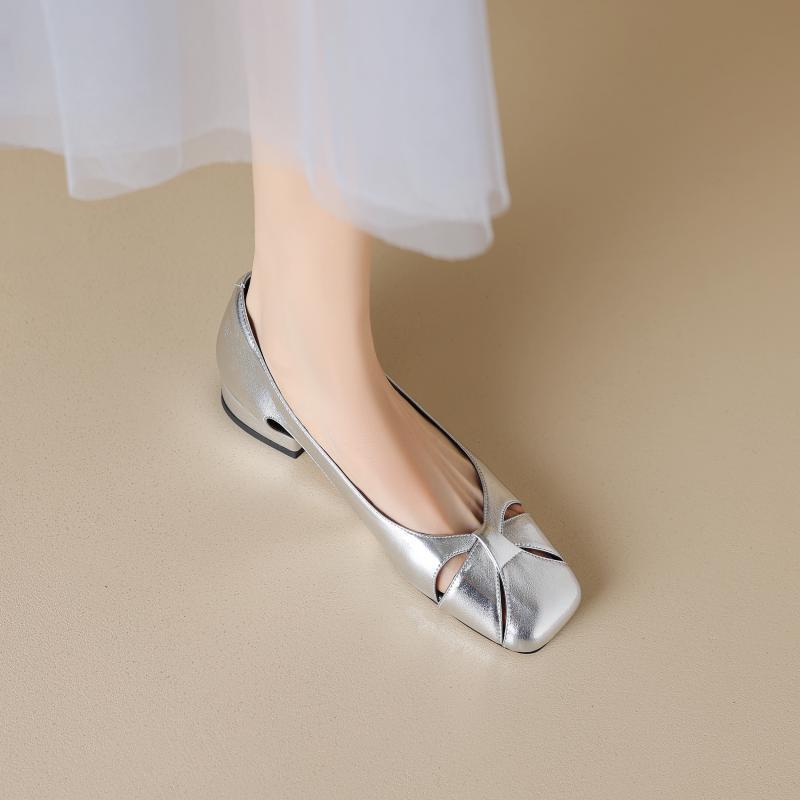 French elegant gold silver single shoes women's low heel non-slip square head spring and summer 2025 new casual versatile women's shoes