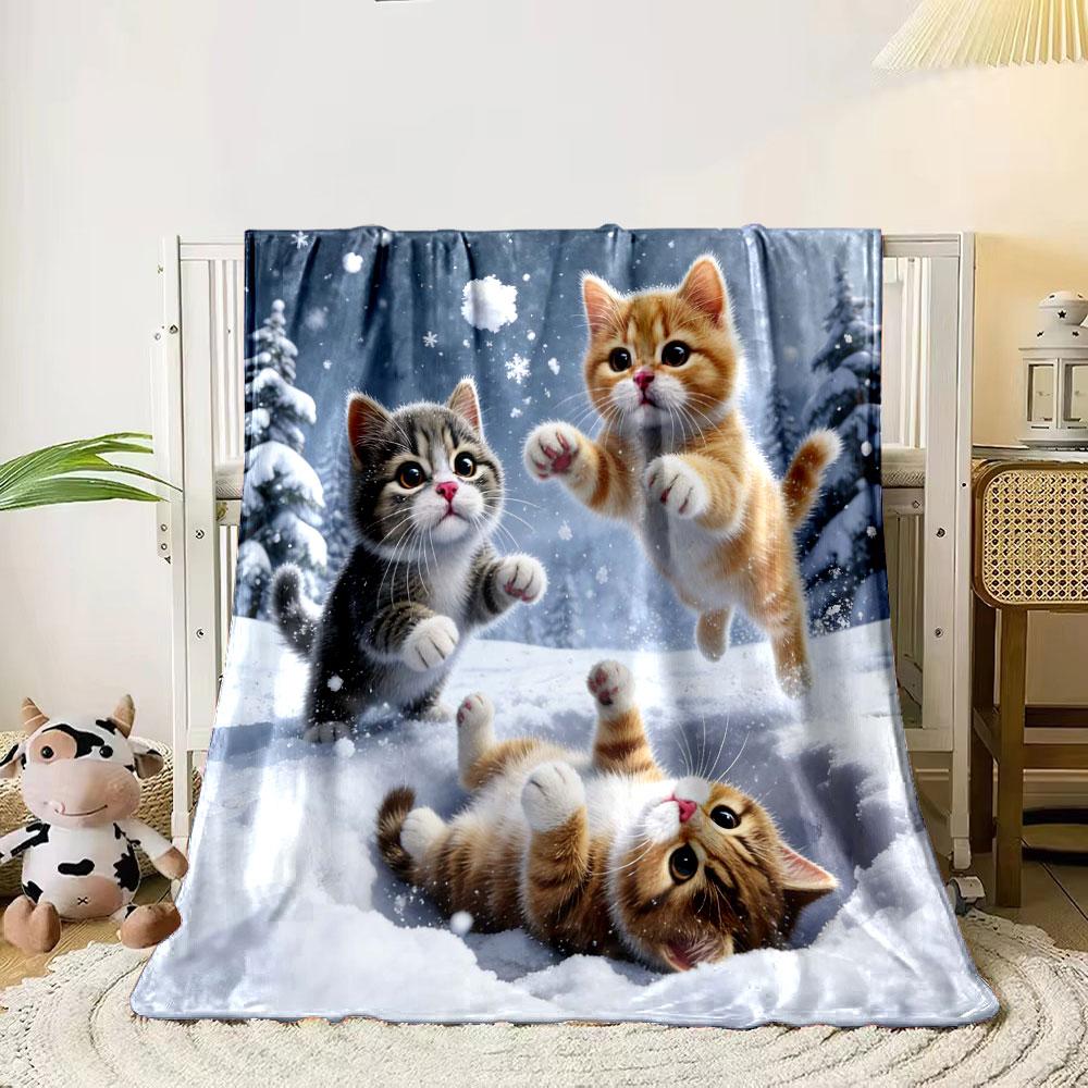 Multi-Sizes Three Funny Kittens Printing Adult Children Warm Blankets Home Travel Car Soft and Comfortable Luxury Gifts