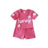 Girls' Fashionable Set Summer Children's Cute Letter Short-sleeved Waffle Shorts Two-piece Set