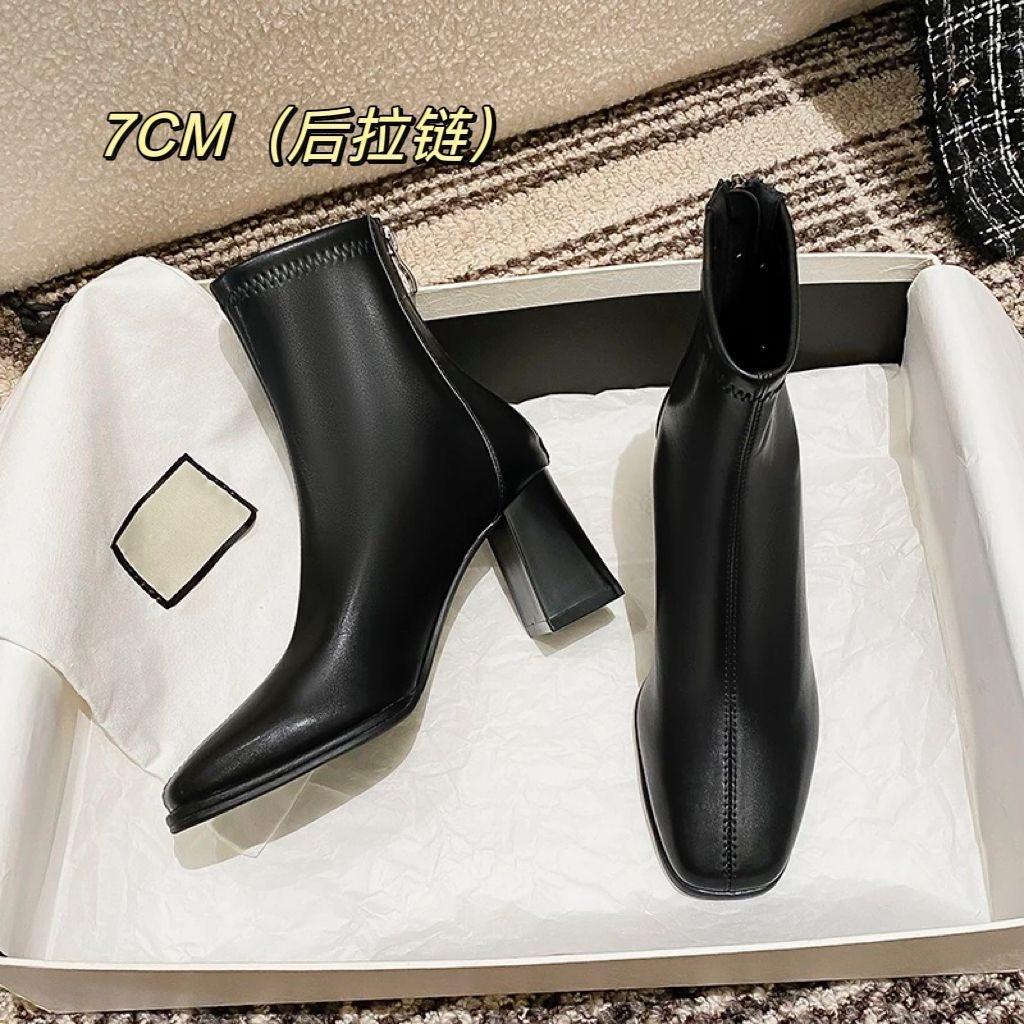 

Французские бархатные полусапожки на высоком каблуке, с квадратным носком, на тонком каблуке, женские, новые 2025, бежевые, мартинсы на небольшом толстом каблуке 40