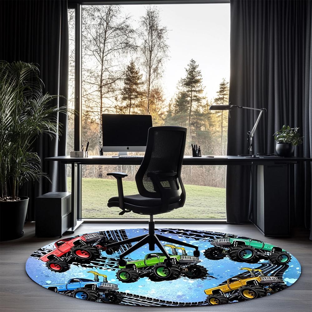 Truck Printed Round Rug Carpet Chair Rug Area Rug Entryway Doormats,for Office Chair Living Room Bedroom Kitchen Room.