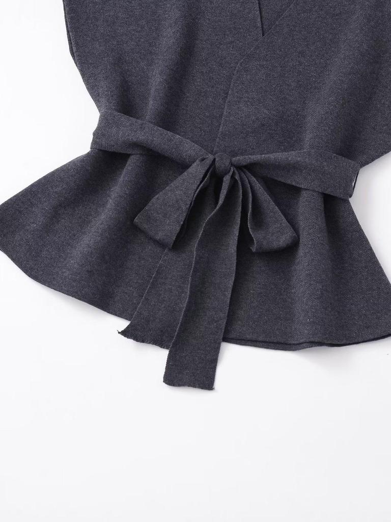Damen Modischer Strickweste & Pendlerstil Rock mit Gürtel