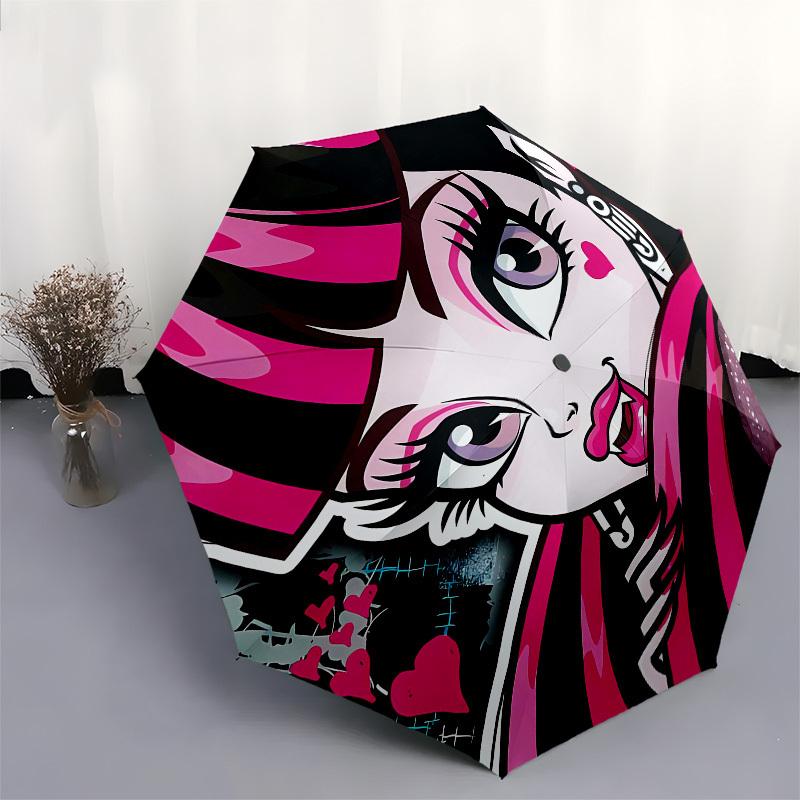 Monster High, Gothic Fashion- Automatic Opening and Closing, 8-rib Structure Portable Umbrella, Suitable for Men and Women in All Seasons -