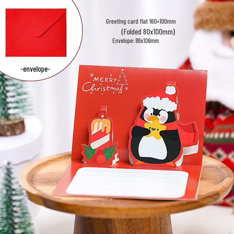 3D Christmas Pop-up Cartoon Greeting Card with Envelope - Christmas Eve Blessing Gift