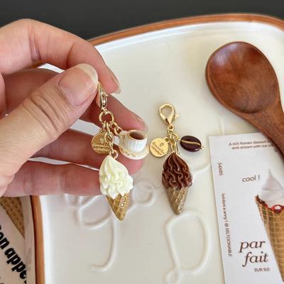 Creative Unique Doughnut Bread Coffee Phone Charm Strap Pendant Lanyard Simulated Food Toys Keychain Bag Accessories Gift