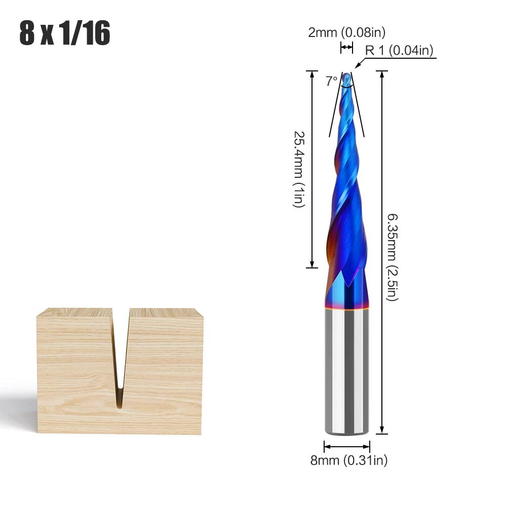 1/4"Shank 8mm Shank  Taper 1PC Tungsten Steel Drill Bit Nano Blue Coated Cutter Carbide Router Bit CNC End Milling Bit