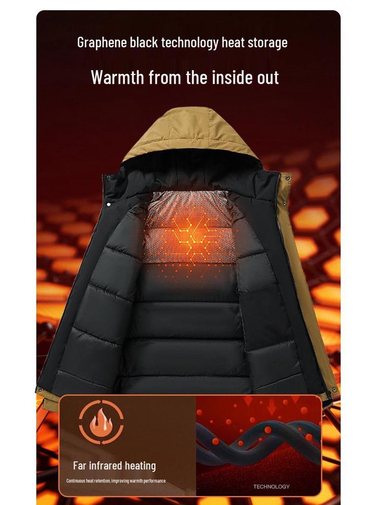 Men's Winter Hooded Graphene-Enhanced Cotton Jacket: Ski Suit and Cold-Protection Coat