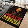 Reggae Music Area Rug, Bob Marley Peace Love Rasta Colours Black Background Print, Reggae Rasta Fan Decor, Non-Slip Mat