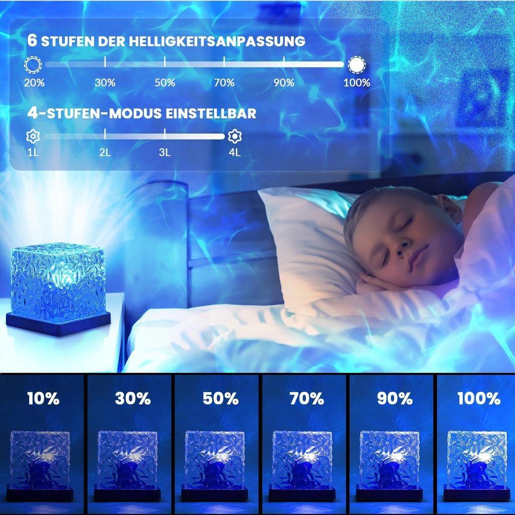 Crystal Wave Projector Lamp, Acrylic Cube Night Light with Remote, 16 Color Effects