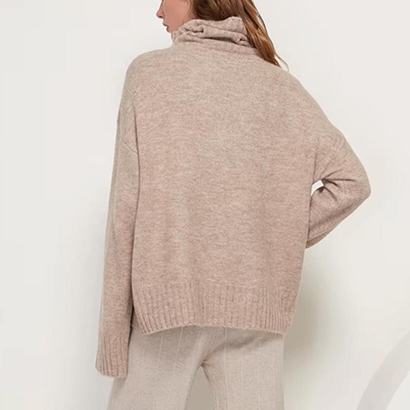 Podzim Zima Rolák Svetr Dámský Vysoce Kvalitní Pletený Svetr s Dlouhým Rukávem Dámský Jednobarevný Volný Pletený Oděv