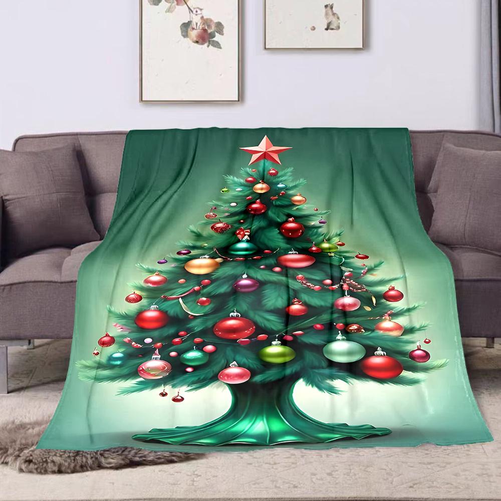 Christmas Tree with Colorful Ornaments Patterned flannel blanket perfect for the bedroom living room, sofa, or a little nap