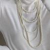 French Retro Style Pearl & Glass Bead Pendant Necklace for Women