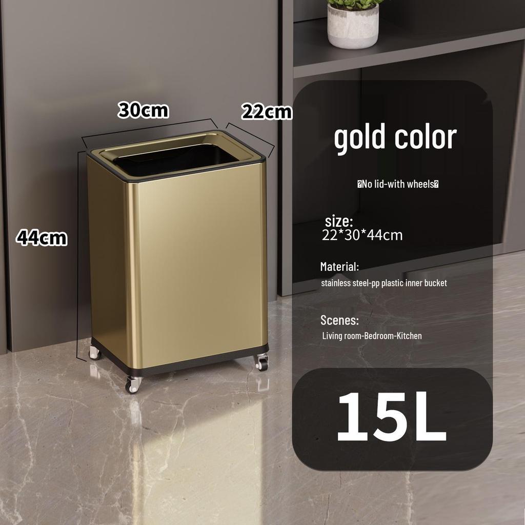 Einfacher Moderner Edelstahl-Mülleimer mit Rädern – Vertikaler Klappdeckel, Quadratisches Design für Küche & Wohnzimmer
