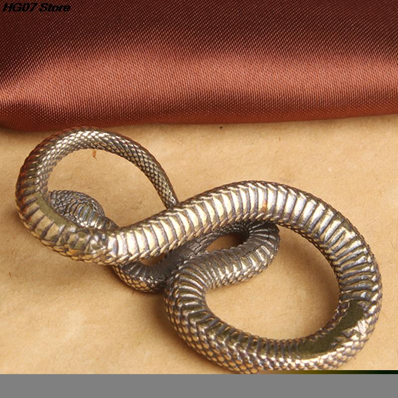 1XRetro Copper Snake Boa Ornament Decoration Tea Pet Antique Animal Figurines Miniatures Desk Living Room Home Decor Accessories
