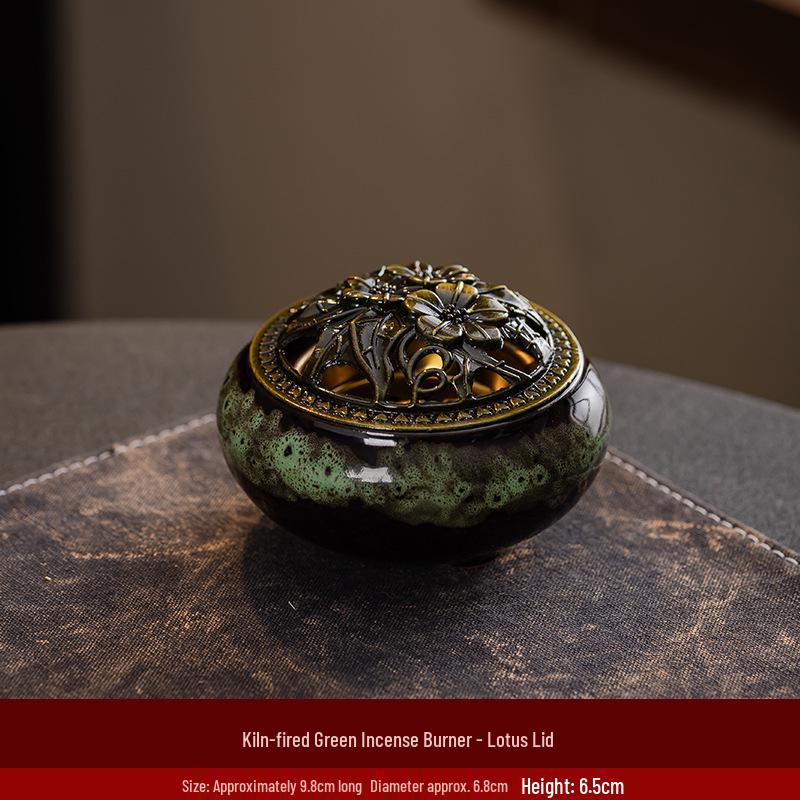 Portable Ceramic Sandalwood Incense Burner: Golden Bowl Ornament & Incense Plate