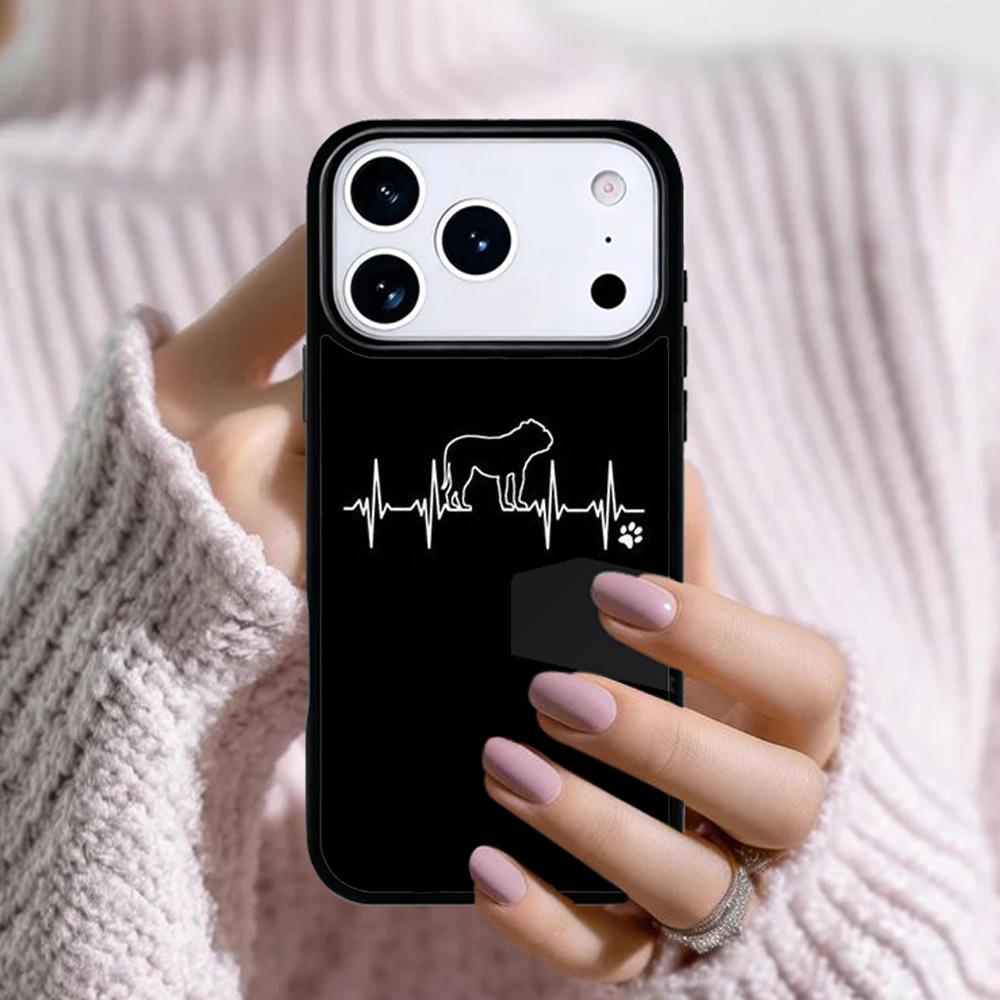 English Bulldog Heartbeat Phone Case For Apple iPhone 17 Air 16E 15 14 Plus 13 12 11 Pro Max Mini Funda Cover