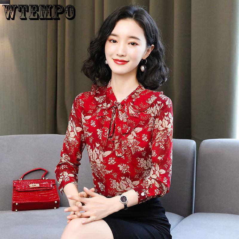 Chemise femme printemps et automne chemise en mousseline fragmentée haut à manches longues chemise en mousseline polyvalente rétro pour femme petite chemise en mousseline
