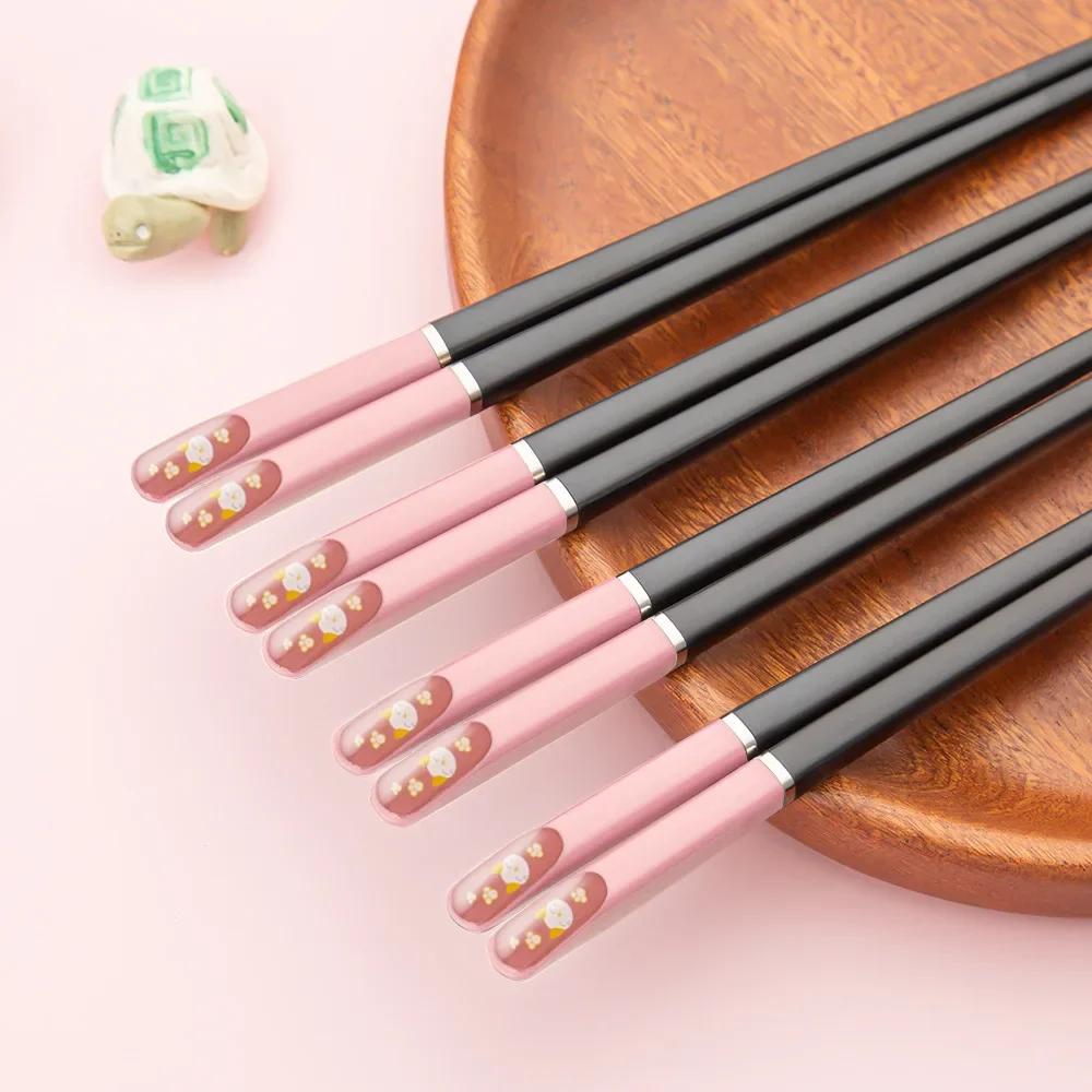 1pair Chopsticks Anime Kawaii Creativity Alloy Personal Chopsticks Non-Slip Child Adult Cutlery Kitchen Household