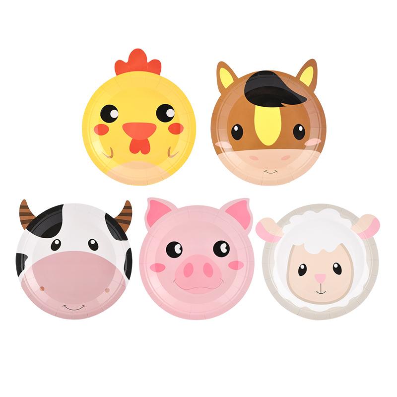10pcs Farm Animals Party Disposable Paper Plates Pig Cow Sheep Shaped Food Tray Tableware Kids Birthday Party Favors Supplies