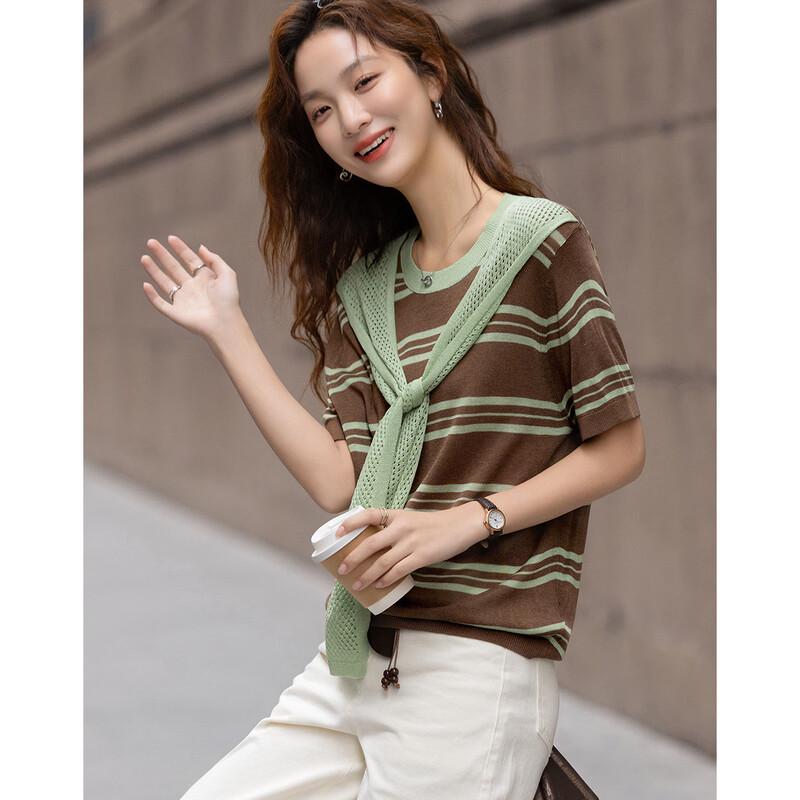 Demana Women's Striped Short Sleeve Knit Top