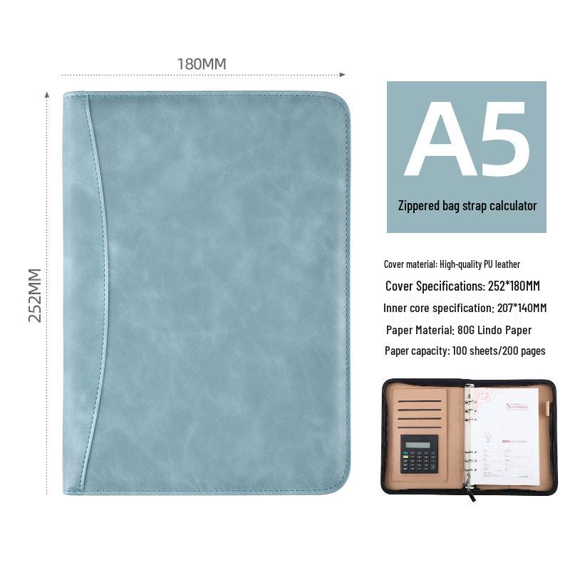 B5 Loose-Leaf Business Notebook with Calculator – Thick Cowhide Multifunctional Stationery
