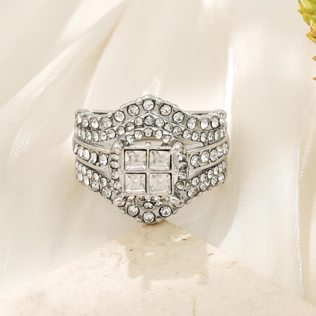 Zircon simulation ring double-layer two-in-one super flash ring women's square splicing crown ring
