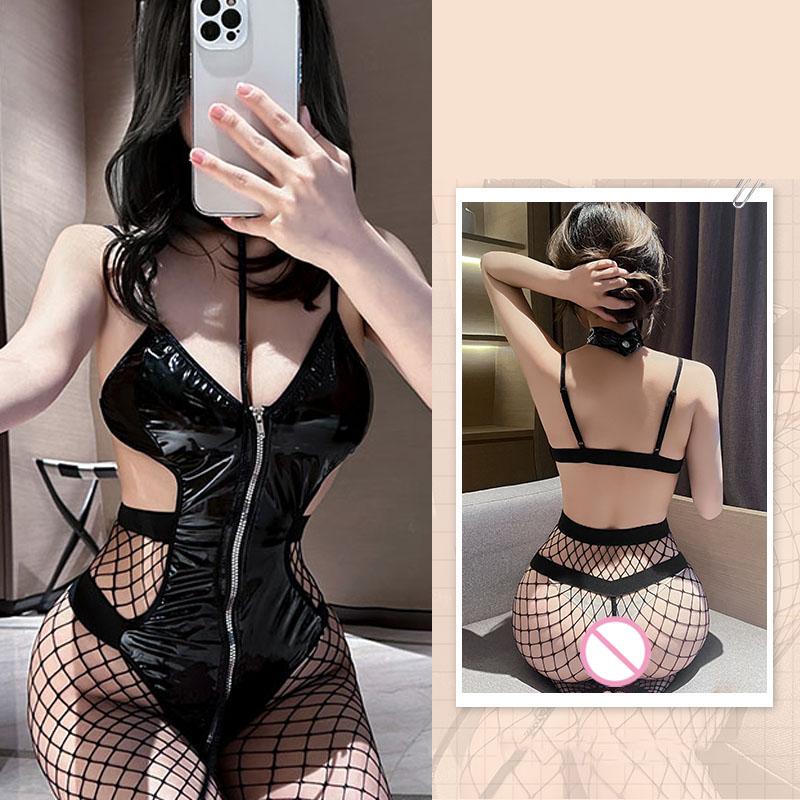 Bodysuit Mesh Clothing Tight Fitting Leather Deep V-tuning SM Sexy Lingerie Women Outfits Babydoll Women's Pajamas Sex Shop Xxx