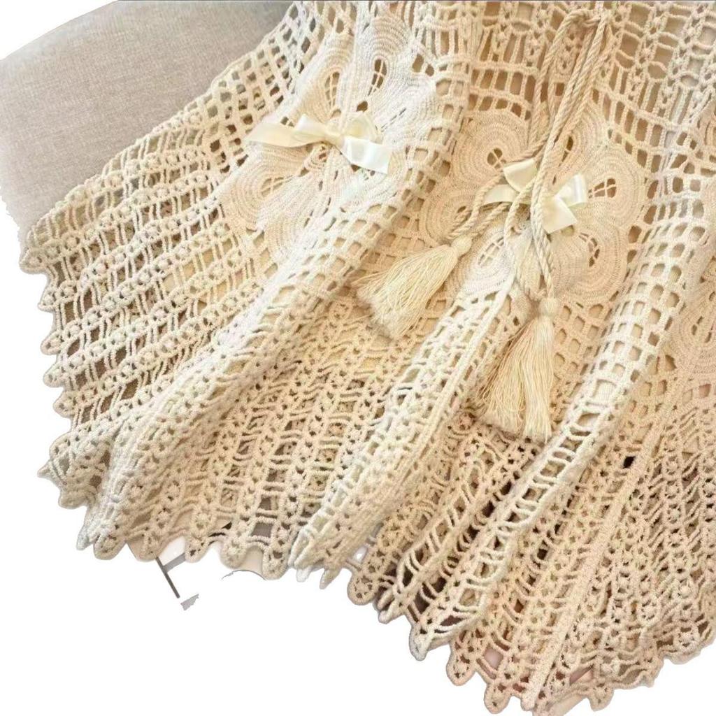 Genuine Two-Piece Women's Summer T-shirt with Woolen Fabric and Crochet Lace Trim