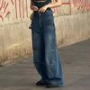 Fashion Multi Pockets Zippered Distressed Jeans for Women Streetwear New Loose Straight Leg Wide Leg Denim Pants Casual Elegant Long Trousers 732