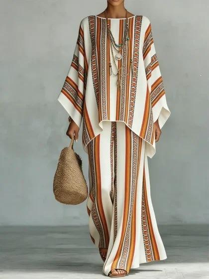 Y116 Summer Bohemian Paisley Printed Two-piece Set Large Size Casual Set