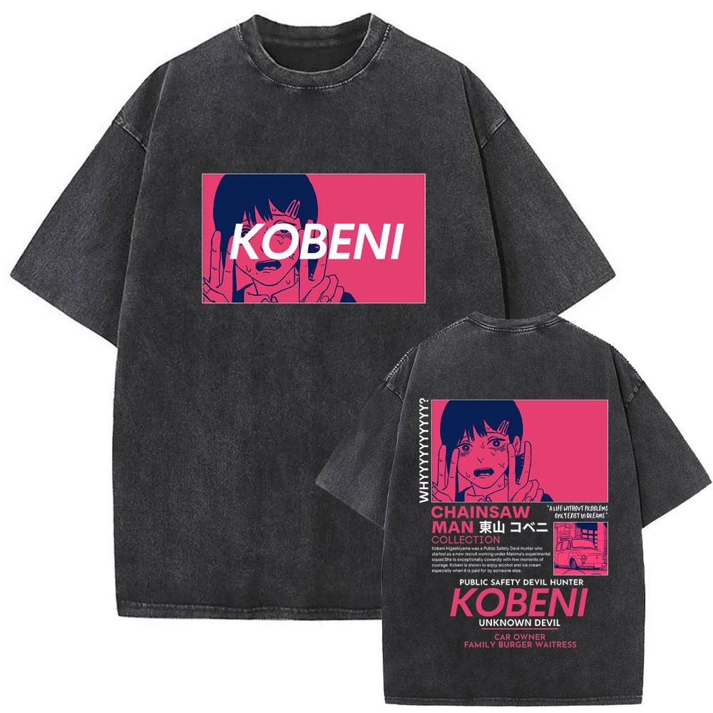Anime Chainsaw Man Washed Retro T-shirt Cartoon Denji Pochita Funny Graphic T Shirt Men Women Manga Vintage T-shirts