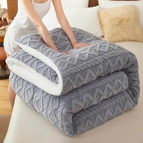 WTEMPO Foldable Lamb Fleece Quilts Warm Double-sided Plush Thick Winter Blankets Solid Home Bed & School Student Dormitory Double and Single Mattress