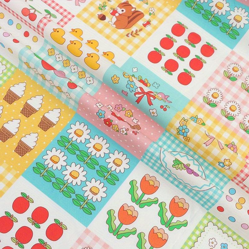 1 gab kokvilnas raibu audumi, kokvilnas karikatūru apdrukāti amatniecības audumi, savārstījums pašūšanai.