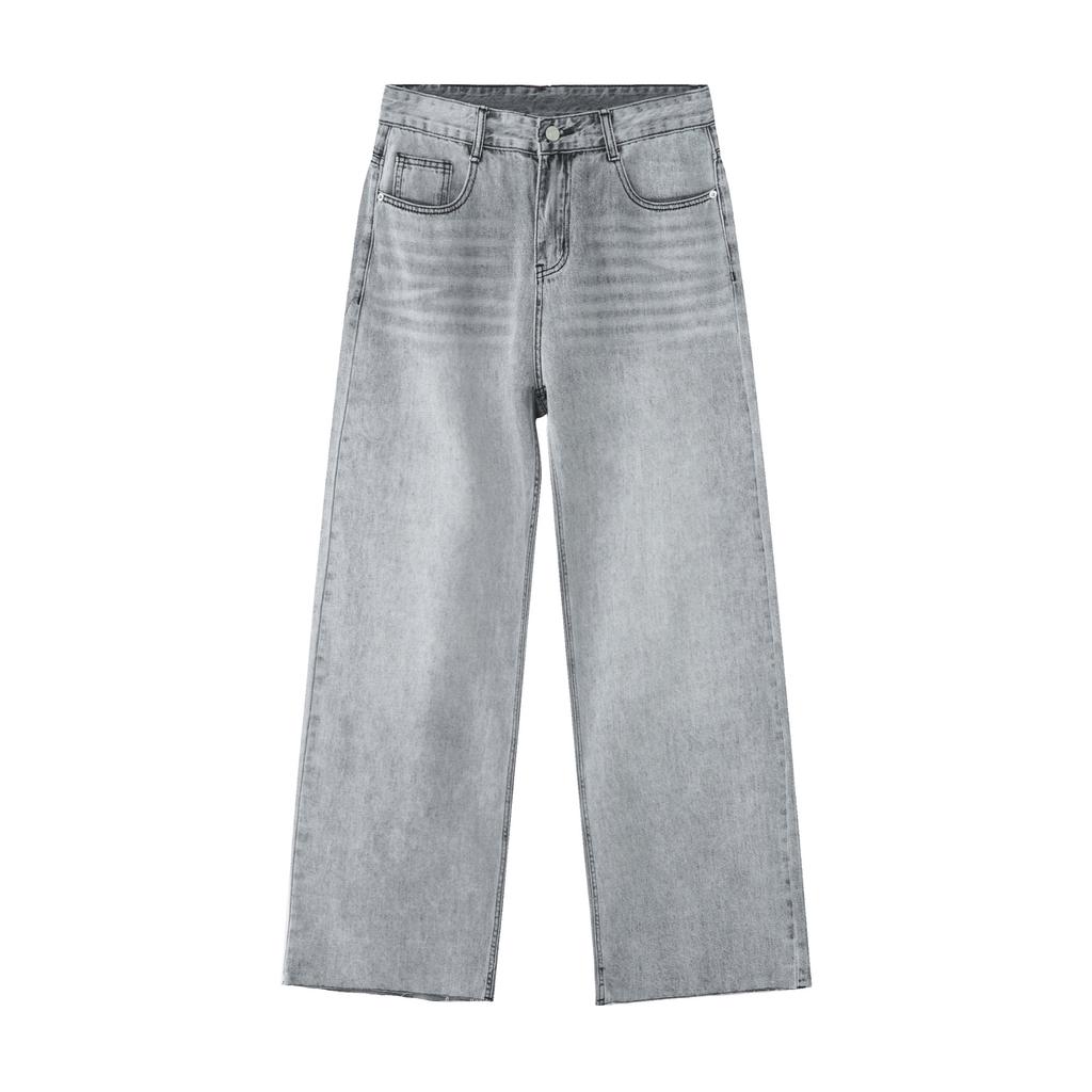 Frühlingsneuheit für Herren. Dünne, lässige Jeanshose mit personalisiertem Saum und rohem Saumdesign