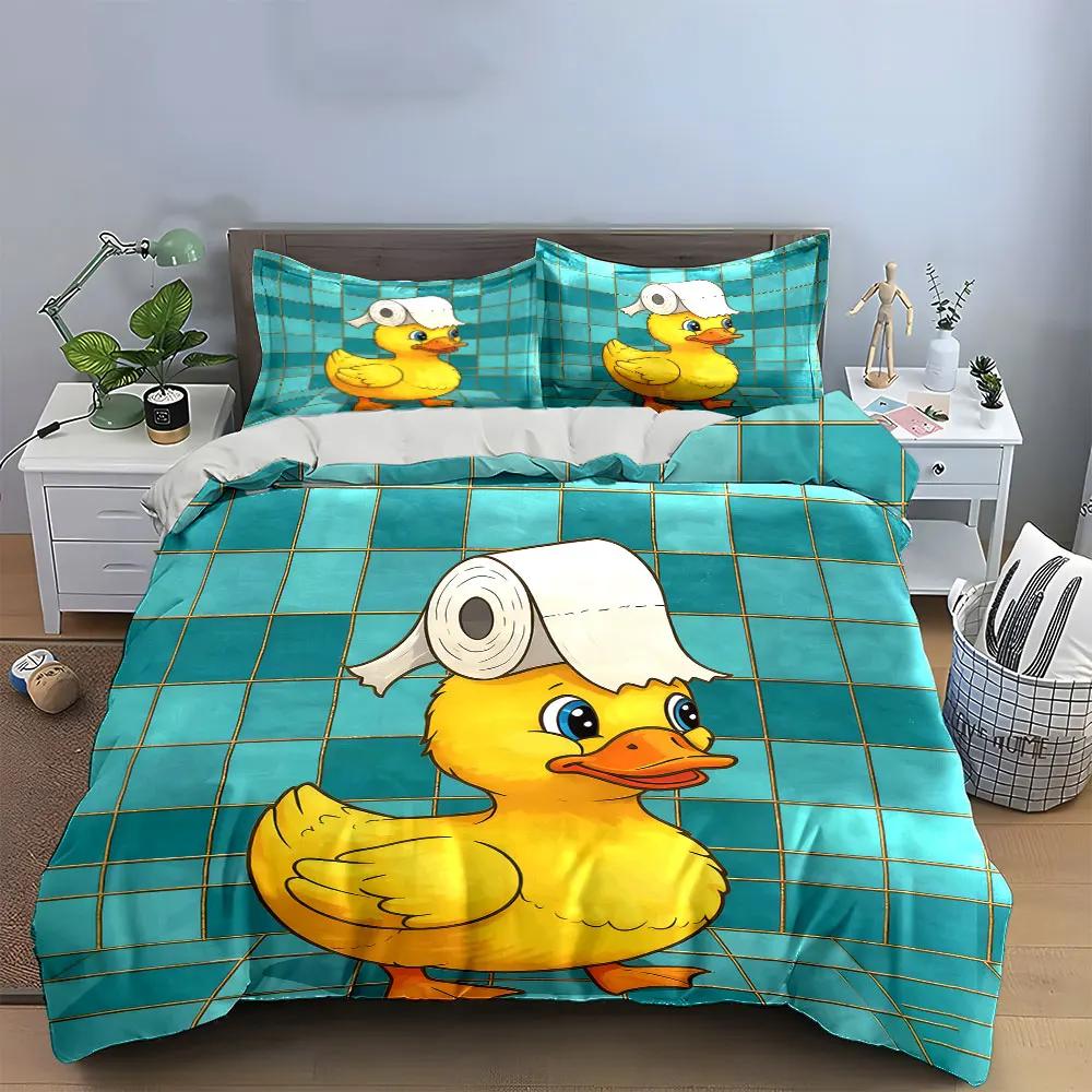 Eend Badkamer Decoratieset Zachte Comfortabele Dekbedovertrek Beddengoed Set Inbegrepen 1*Dekbedovertrek & 2*Kussenslopen cadeau