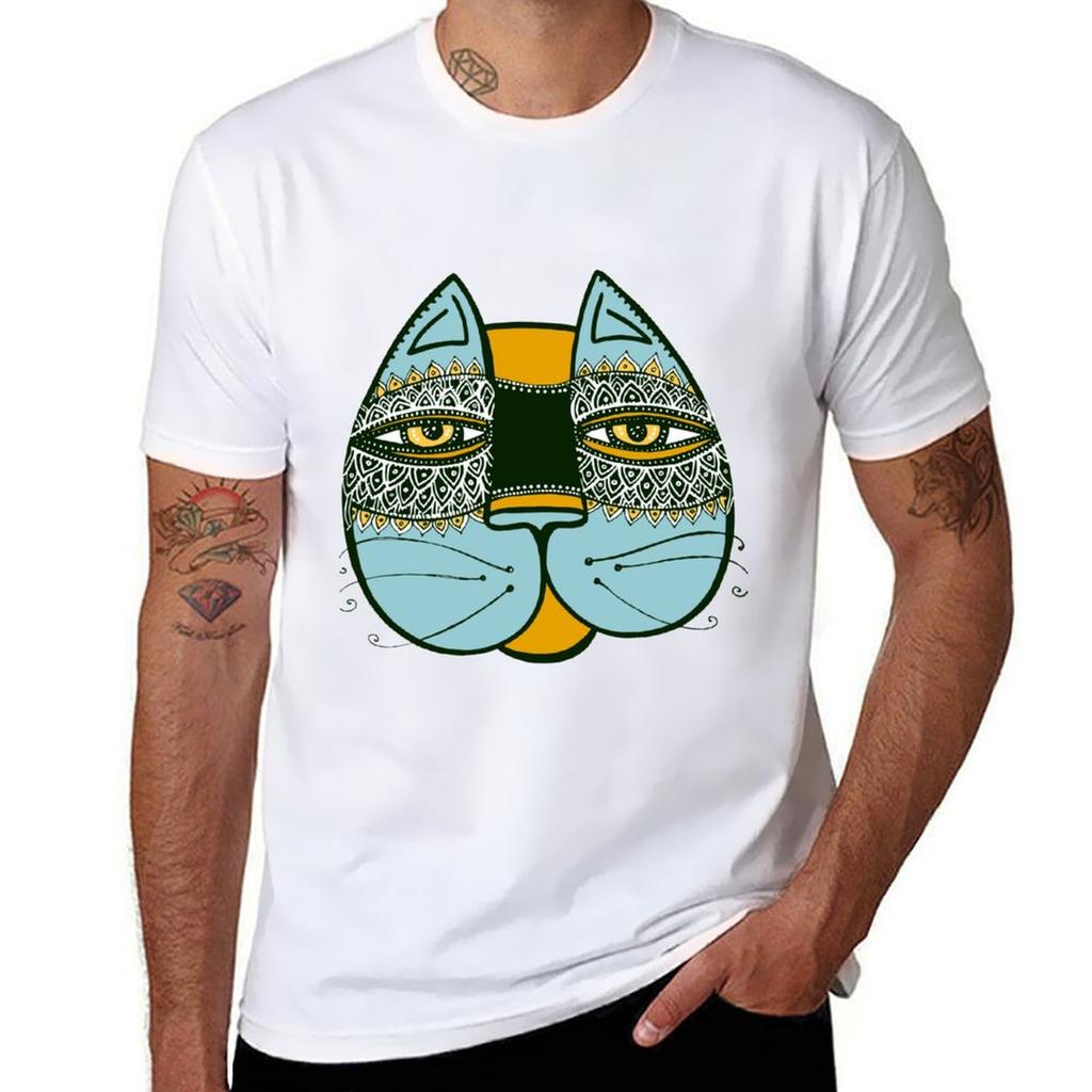 Cat Tribal Face Color Tshirt Work Daily Short Sleeve Top