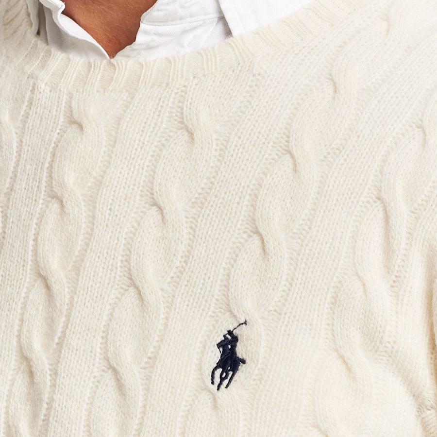 Polo Ralph Lauren Small Pony Logo Embroidered Cable Knit Wool Sweater Men sweater Off-White 710688408009