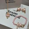 Queen Mother West's New Pink Pearl Love Pin Saturn Bracelet, Necklace, Earrings, Sweet Temperament Heart Shape