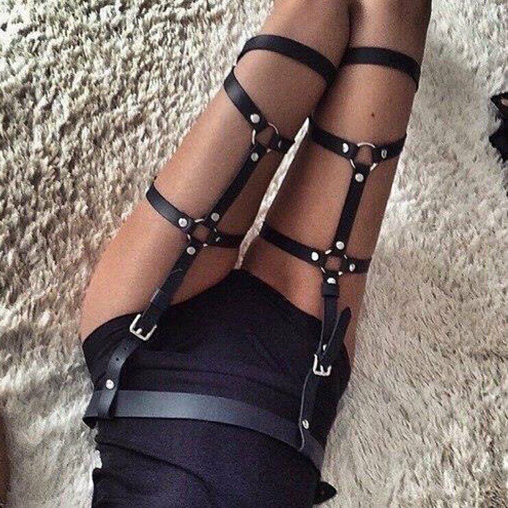 Leather Leggings, Leg Rings, Leg Straps, Bondage, Sex Belt, Personalized Nightclub Cosplay Prop Belt