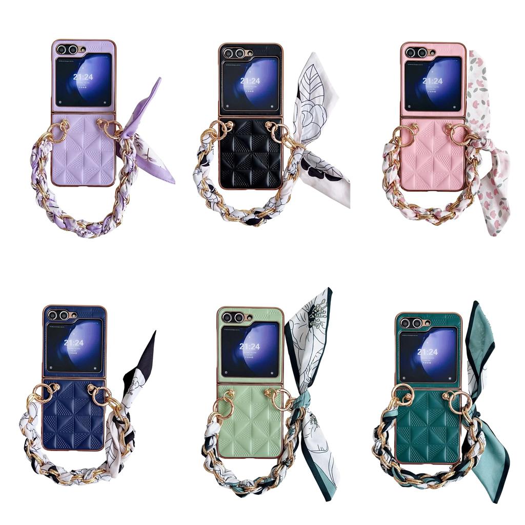 Luxury Leather Wrist Strap Phone Case for Samsung Galaxy Z Flip 6 5  with Protective Shockproof Adjustable Lanyard Cover