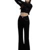 Women's Black High Waist Slimming Micro Flare Jeans - Versatile Korean Style for Spring & Autumn