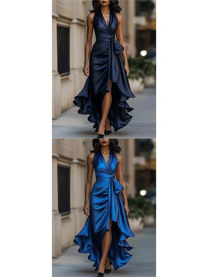 Trendy V-neck Irregular Women's Ruffle Dress