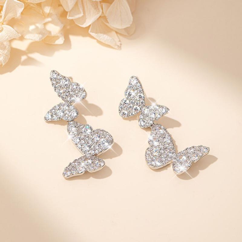Silver Butterfly Diamond Stud Earrings, 2025 Elegant Light Luxury High-End Jewelry