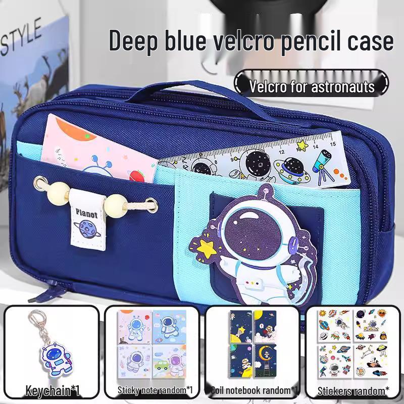Send Astronaut Velcro! Boys' Black Dirt-Resistant Pencil Case, Hand-Carry, Large Capacity, New 2025 Style.
