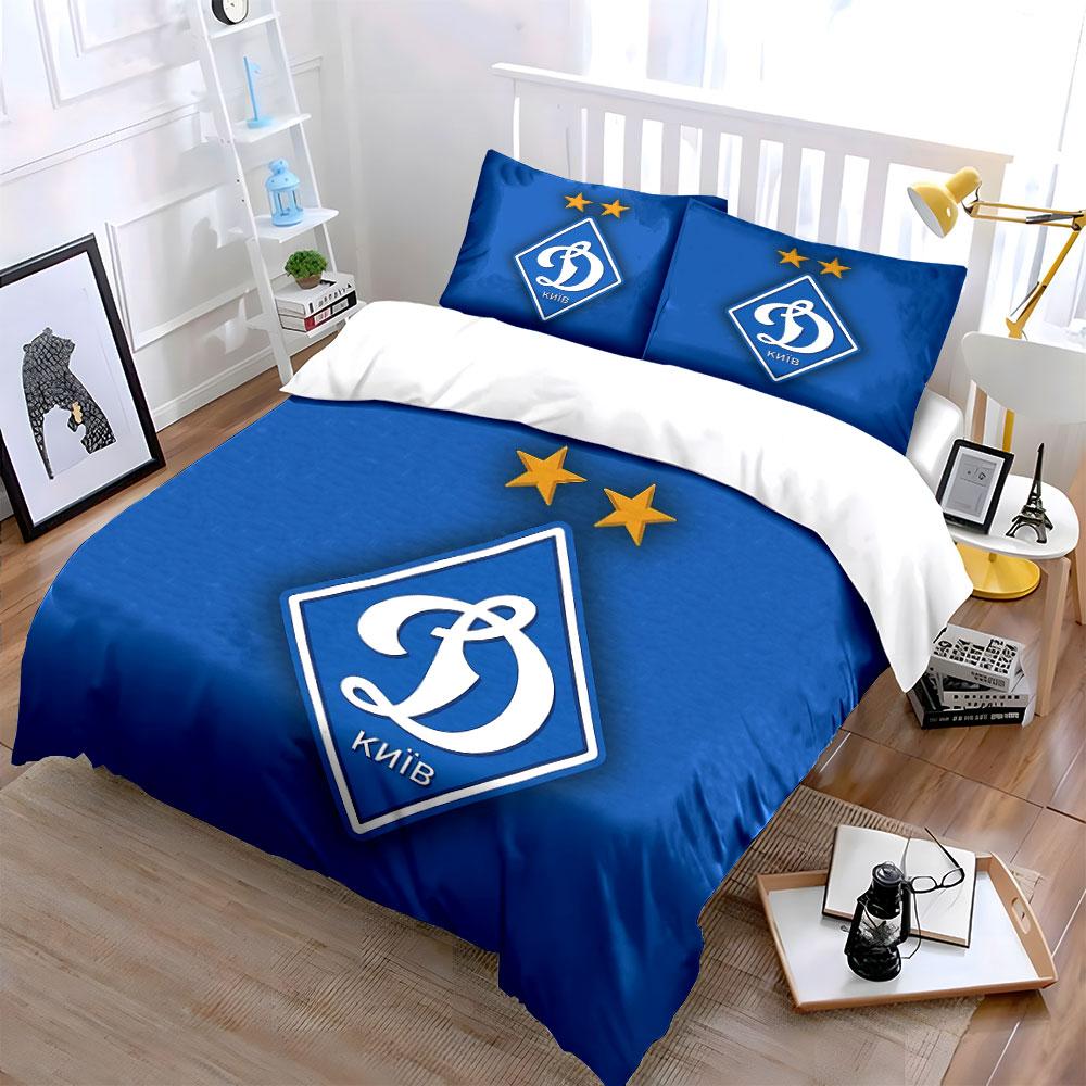 Blue Bedding Set with "D Kyiv" Logo Bedding Duvet Cover Set Duvet Cover Pillowcases  (1 * Duvet Cover 2 * Pillowcases, Without Duvet Insert)