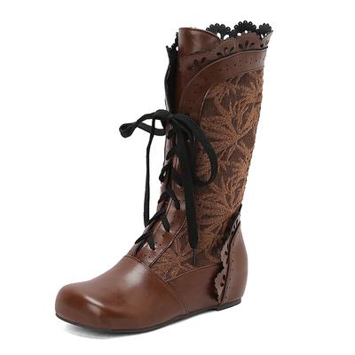 Moda Damskie Wiktoriańskie Kozaki Do Łydki Goth Botki Sznurowane Kostium Cosplay Wiedźma Średniowiecze Renesans Vintage Buty