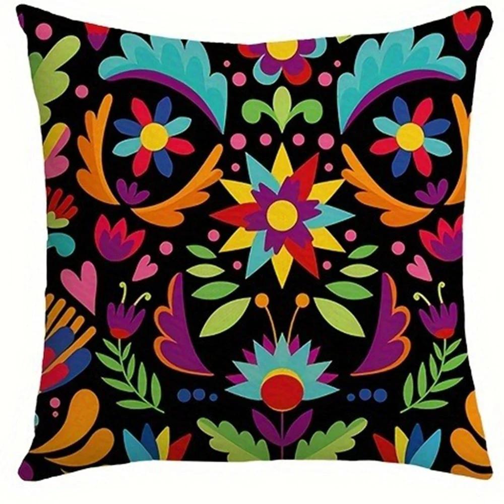 

Floral pattern printed pillowcase Mexican style home furnishing room decoration cushion cover living room sofa cushion cover 16x16in 40x40cm